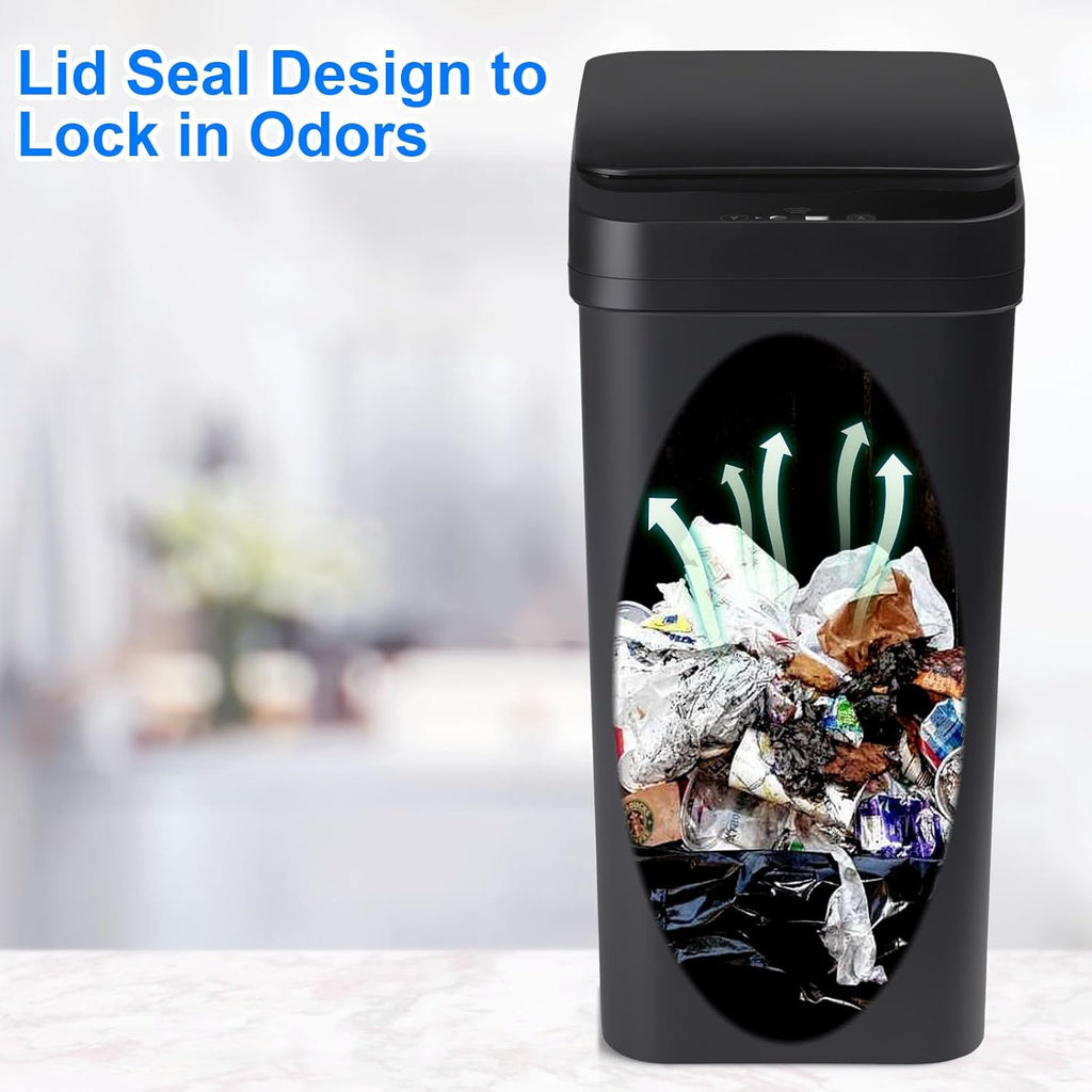 Bathroom Automatic Trash Can 2 Pack 2.2 Gal & 4 Gal Touchless Motion Sensor Small Garbage Can with Lid Smart Electric Narrow Garbage Bin for Bedroom Office Kitchen (Black)