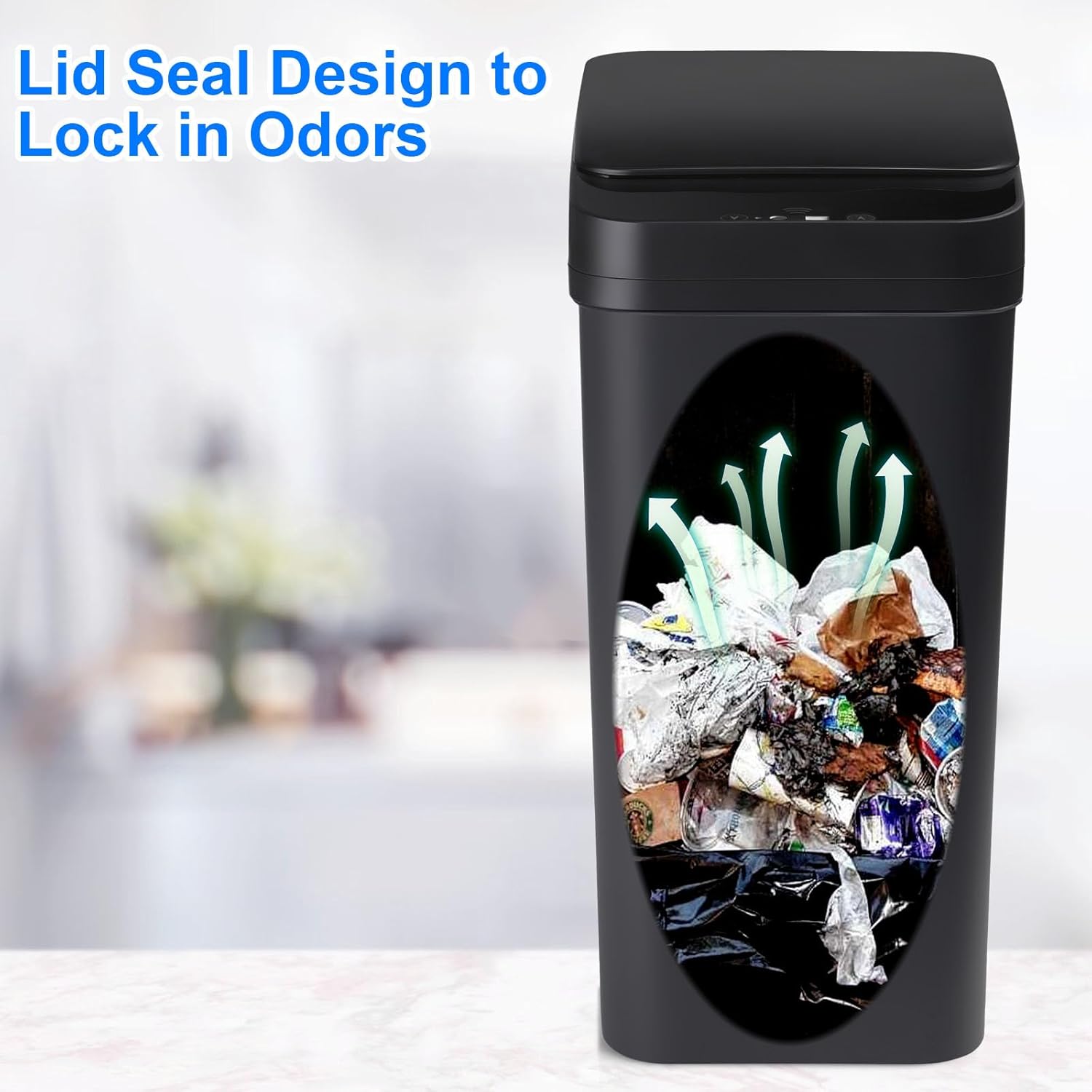 Bathroom Automatic Trash Can 2 Pack 2.2 Gal & 4 Gal Touchless Motion Sensor Small Garbage Can with Lid Smart Electric Narrow Garbage Bin for Bedroom Office Kitchen (Black)