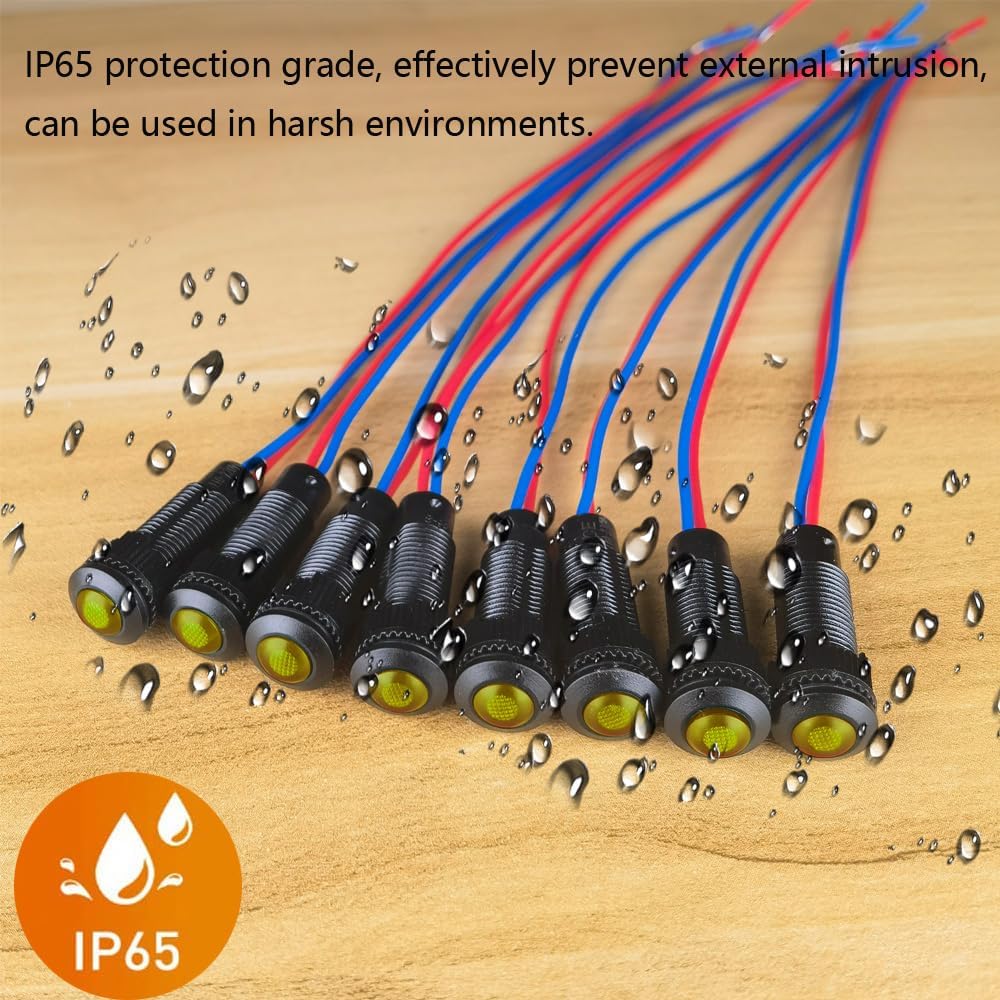 8pcs Yellow Indicator Pilot Light 110VAC Mounting Hole Size 8mm(Flame Retardant Plastic Shell)