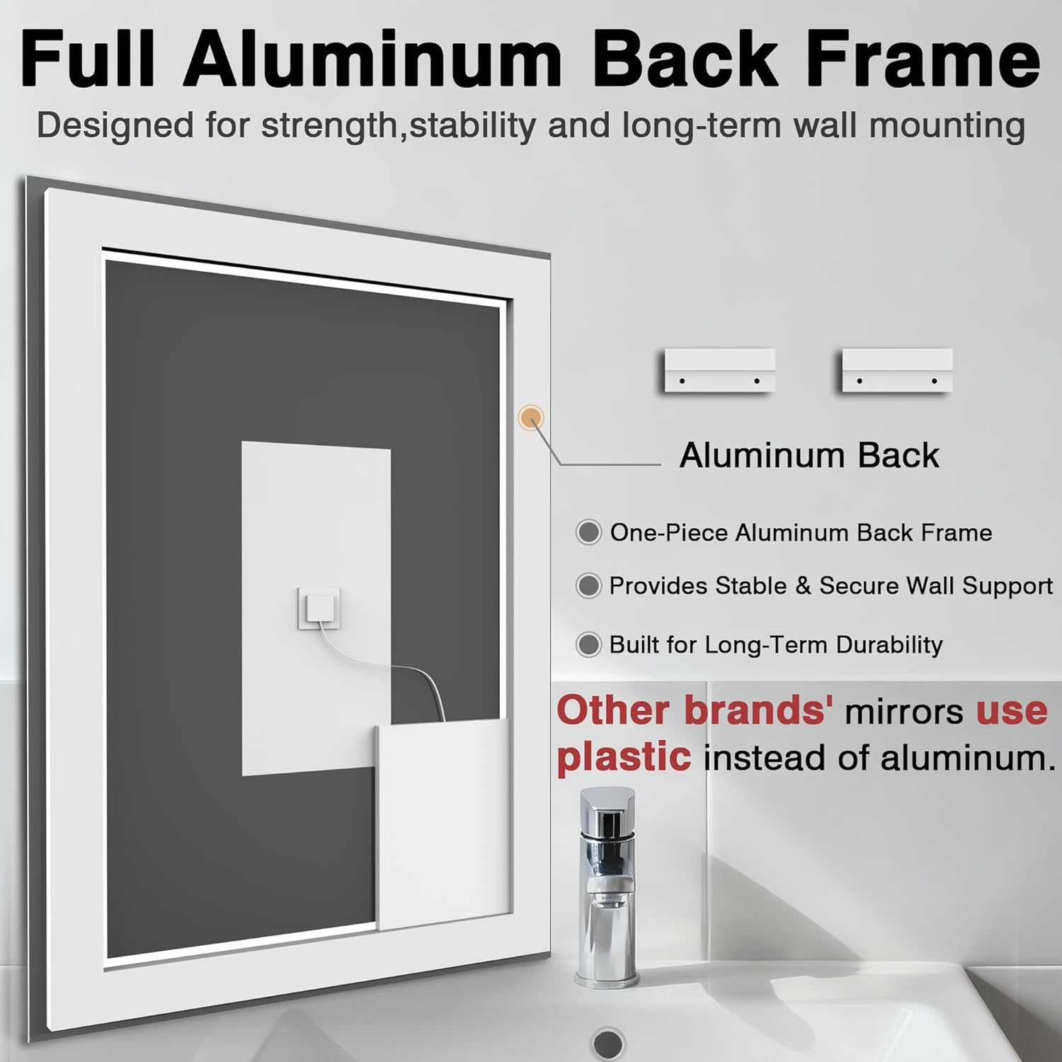 40"x32" LED Bathroom Mirrors for Wall, Front and Backlit Mirror, Anti-Fog Vanity Mirror with Lights, Stepless 3 Colors Dimmable Lighted Mirror(Horizontal/Vertical)