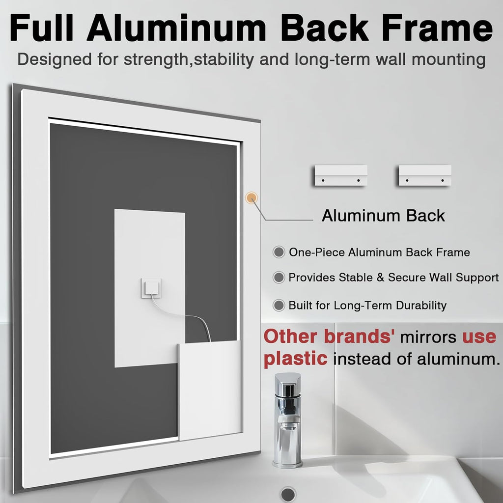 44"x30" Bathroom Light up Mirror, Double Bright Lights, Anti-Fog Vanity Mirror with Lights, Stepless Dimmable Illuminated Mirror, Touch Control, Waterproof (Horizontal/Vertical)
