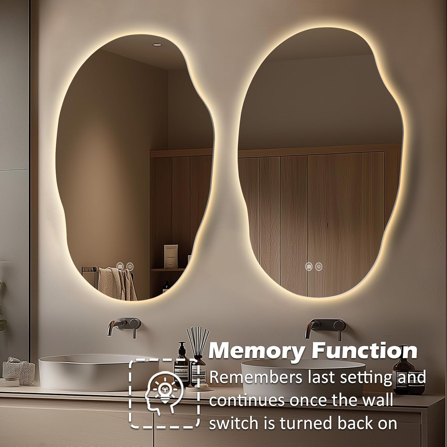 LED Mirror for Bathroom 25x35, Stepless Dimmable Irregular Backlit Mirror with 3 Colors, Anti-Fog, Memory, Al-Alloy Lampshade, Frameless Vanity Mirror for Bathroom (Horizontal/Vertical)