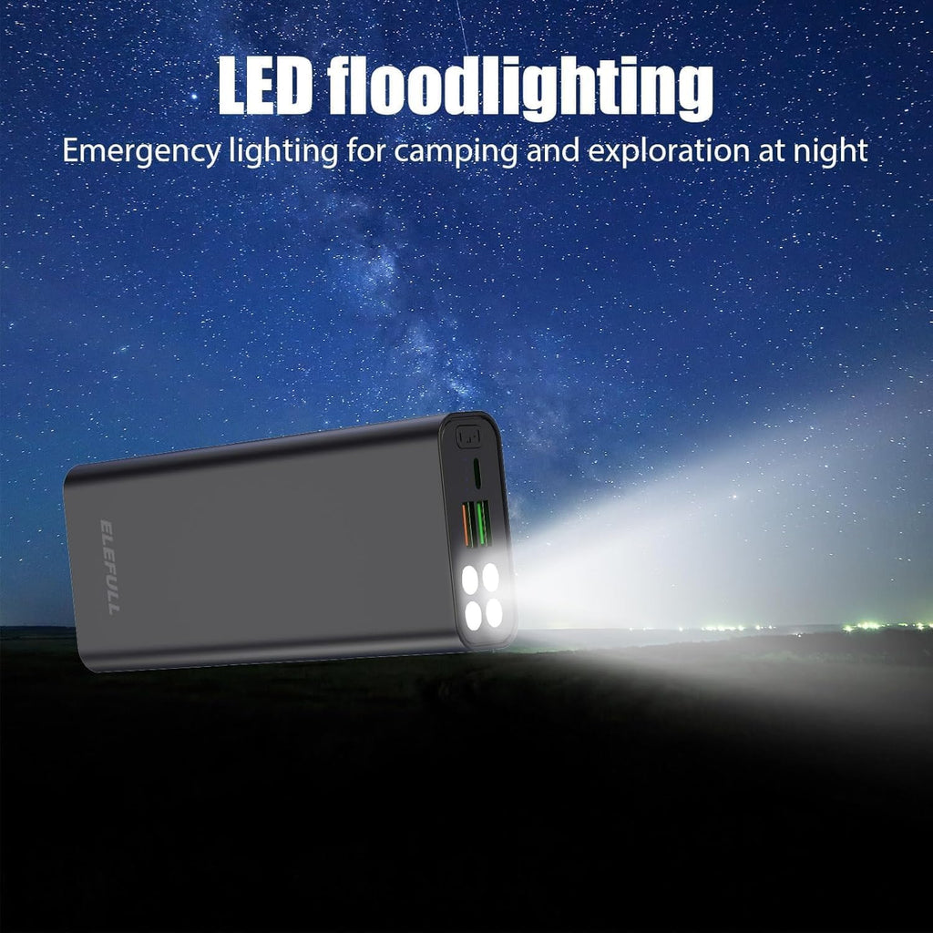 50000mAh Portable Charger, Built-in Cable 22.5W QC 3.0 PD USB C Power Bank, Fast Charging with, LED Flashlight, External Mobile Phone Batteries Compatible with iPhone (Black2, 50000, Milliamp Hours)