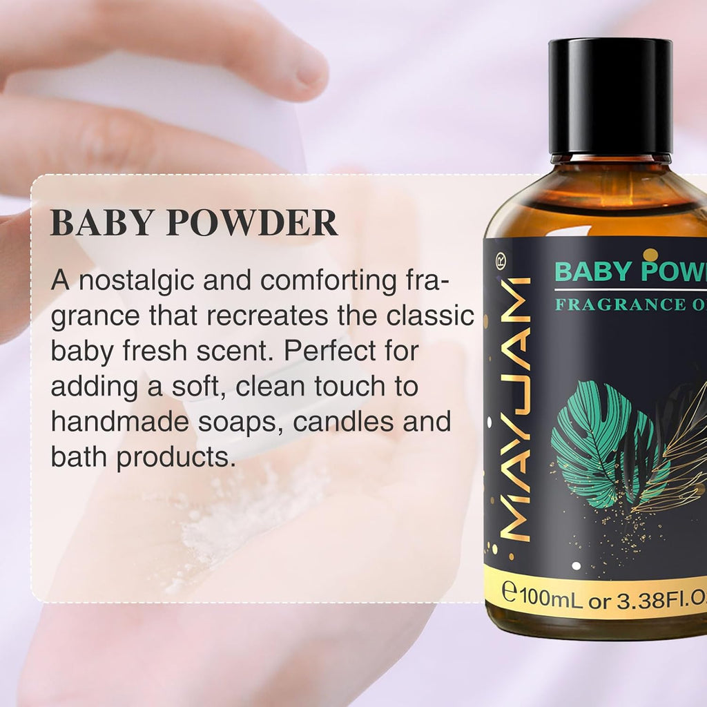 MAYJAM 100ML/3.38FL.OZ Baby Powder Fragrance Oils with Glass Dropper, Essential Oils for Diffusers for Home, Long Lasting Scented Oils for Diffusers Soap Candle Making