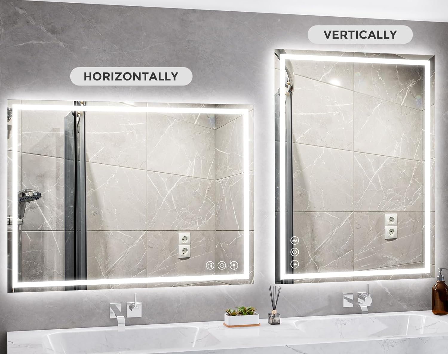 Koonmi 30x55 LED Bathroom Mirror, Backlit + Front Lit, LED Bathroom Mirror with Lights for Wall, 3 Colors, Anti-Fog, Dimmable Brightness, Tempered Glass