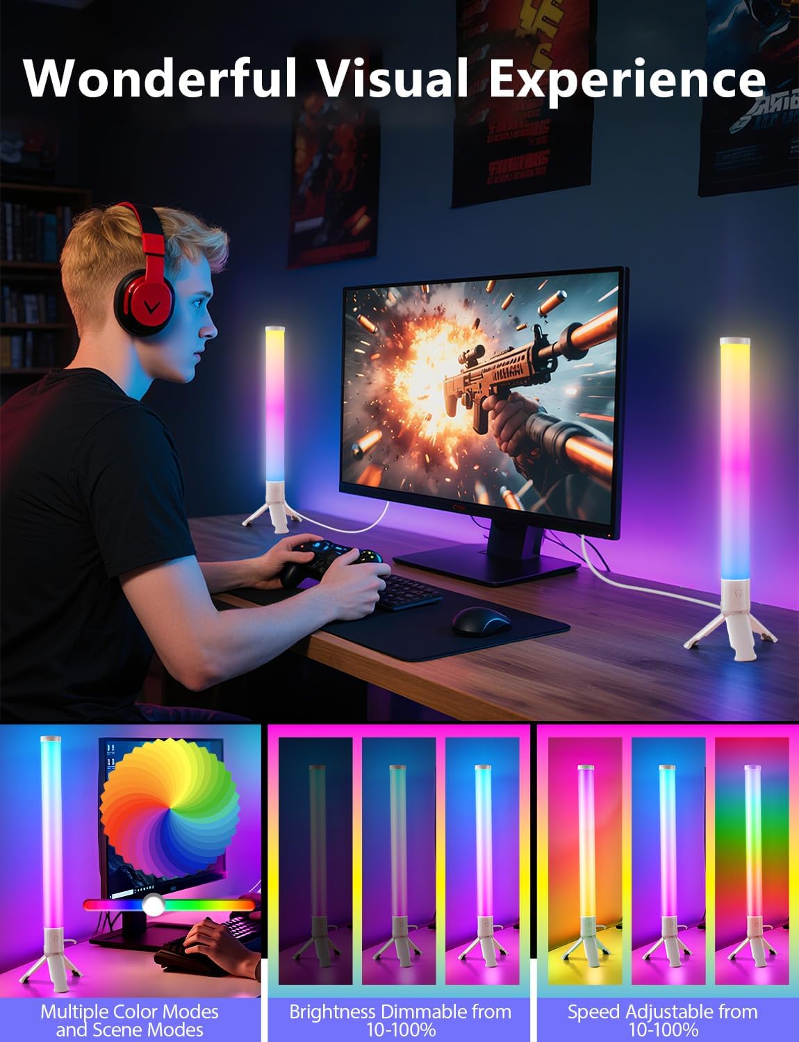 DAYBETTER RGB Light Bar, 360° Smart LED Light Bar for Room, Music Sync Gaming Lights, Color Changing TV Backlight App & Remote Control, Desk Lights Bars for Game Room, White