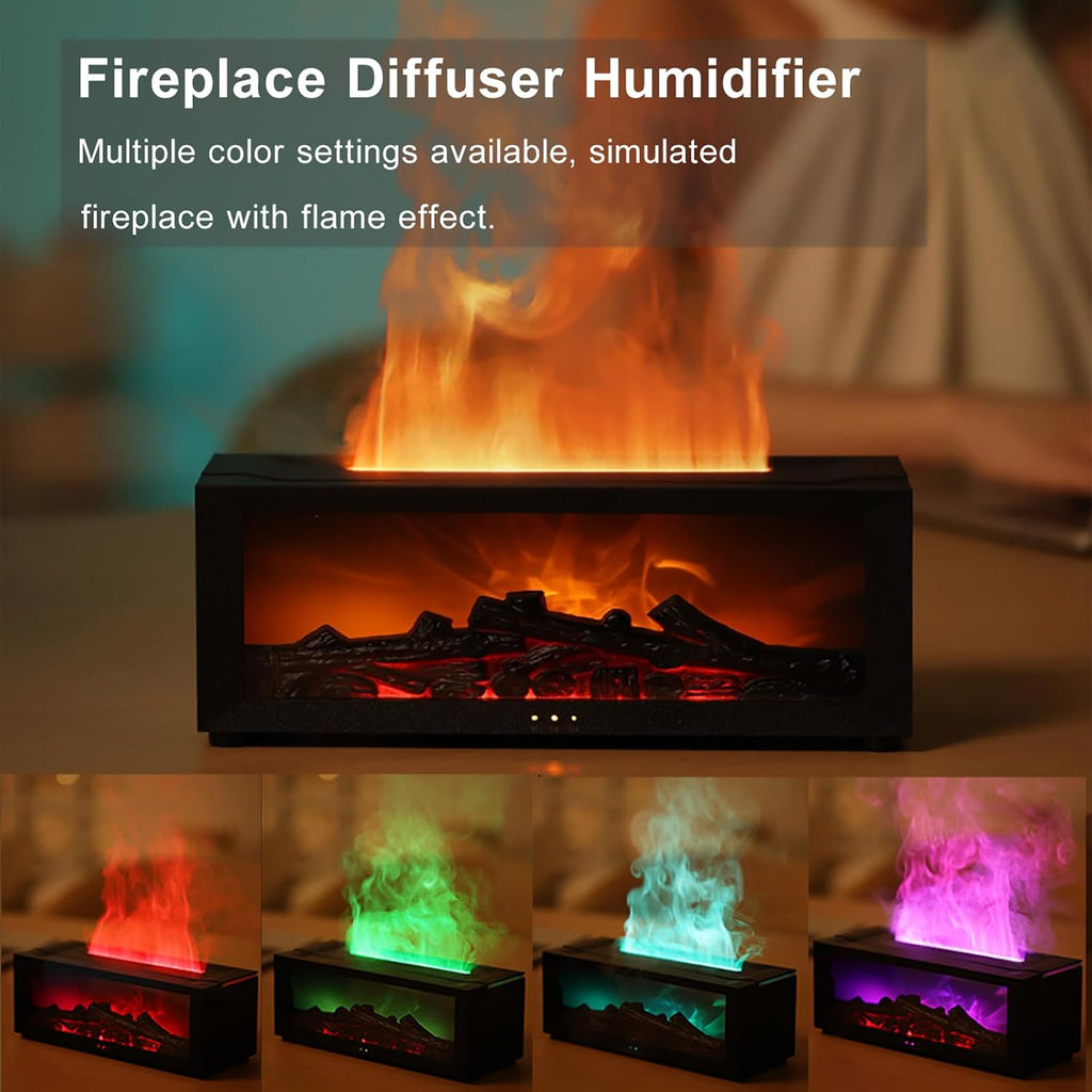 Essential Oil Diffuser, Fireplace Flame Air Diffuser Humidifier,7 Colors Aromatherapy Aroma Diffuser, Ultrasonic Aroma Humidifier with Timer for Bedroom Home Office Yoga