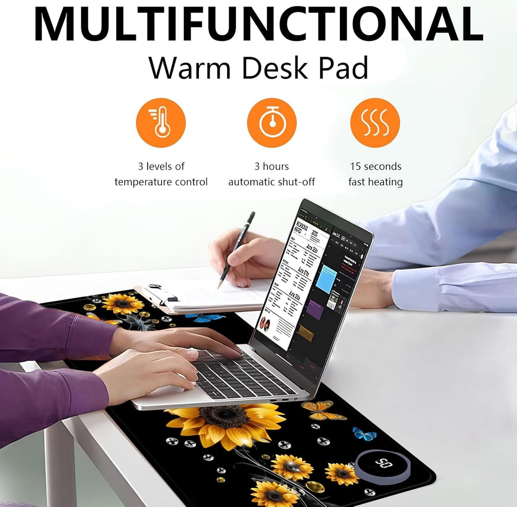 Heated Mouse Pad with 3 Levels Heated & 3 Hours Auto Shut-Off Mouse Pad for Warming Hands in Office Home, 23.6" x 14.2"Large Safe Desk Mat Hand Warmer，A River of Flowers