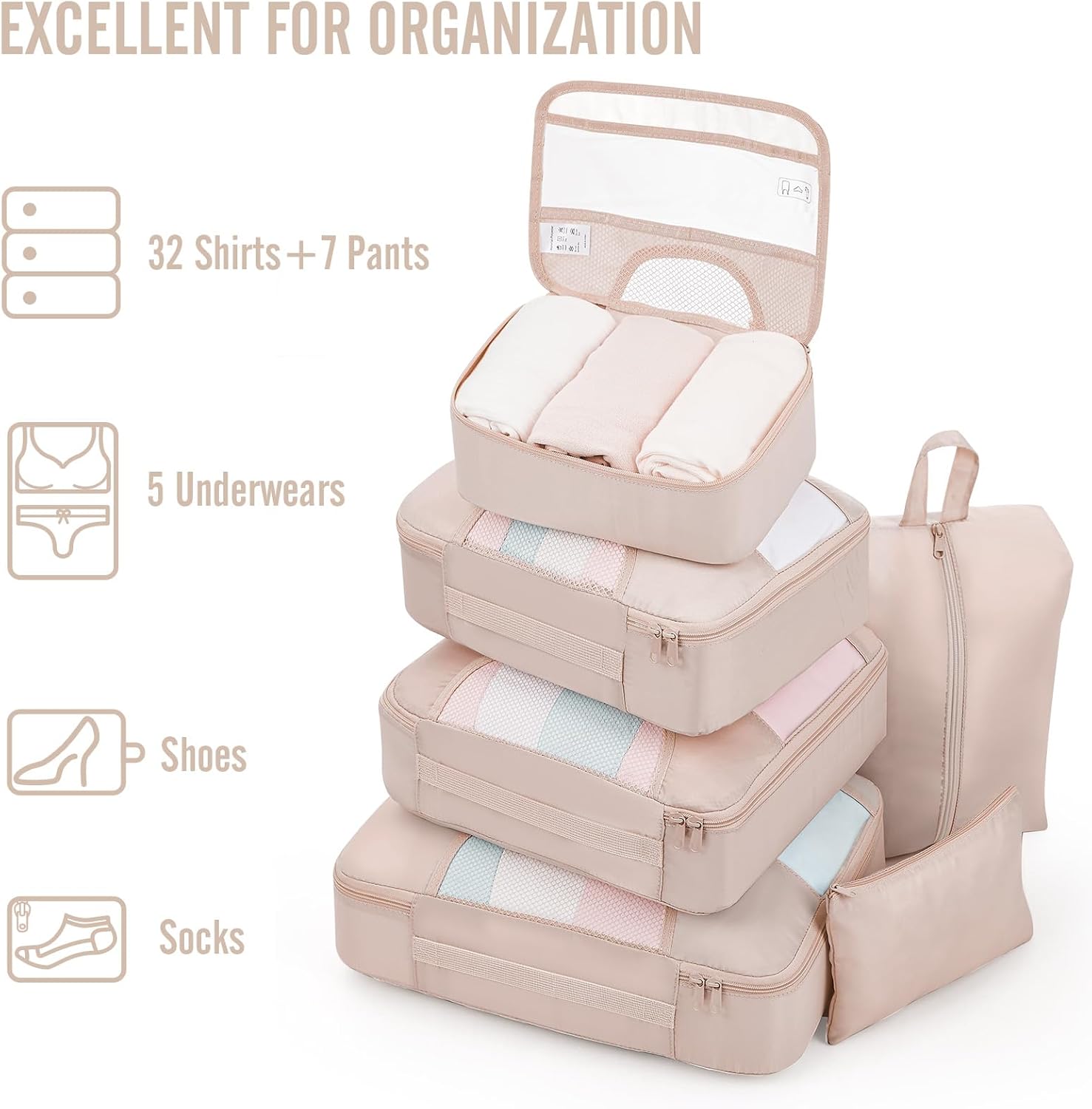 Veken 8 Set Packing Cubes, Gifts for Women Mom Her, Personalized Cruise Ship Travel Essentials Accessories for Beach Vacation, Suitcase Organizer Bags for Luggage with Hanging Toiletry Bag