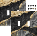 Decorative Light Switch Plate Covers Modern Abstract Black Gold Marble 2 Gang Light Switch Cover Plate Double Toggle Wall Plate Outlet Covers for Bathroom Decor （2 Pack）