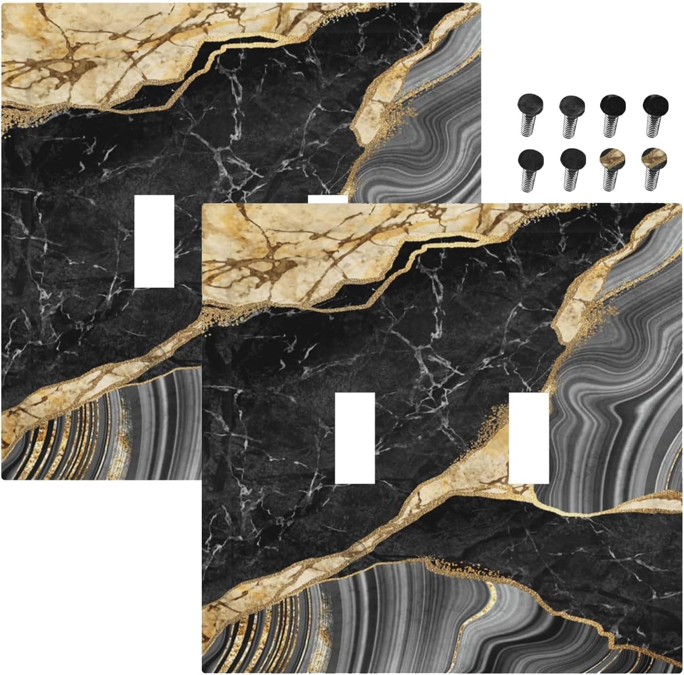 Decorative Light Switch Plate Covers Modern Abstract Black Gold Marble 2 Gang Light Switch Cover Plate Double Toggle Wall Plate Outlet Covers for Bathroom Decor （2 Pack）