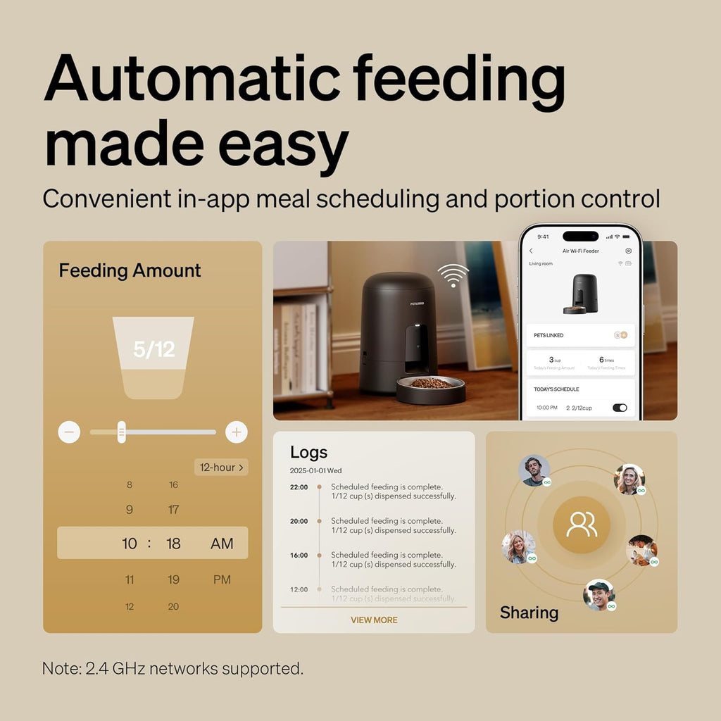 PETLIBRO Automatic Cat Feeder, Wi-Fi Rechargeable Cats Food Dispenser Battery-Operated with 30-Day Life, AIR 2.4G Wi-Fi Timed Pet Feeder for Cats & Dogs, 2L Auto Cats Feeder, Black