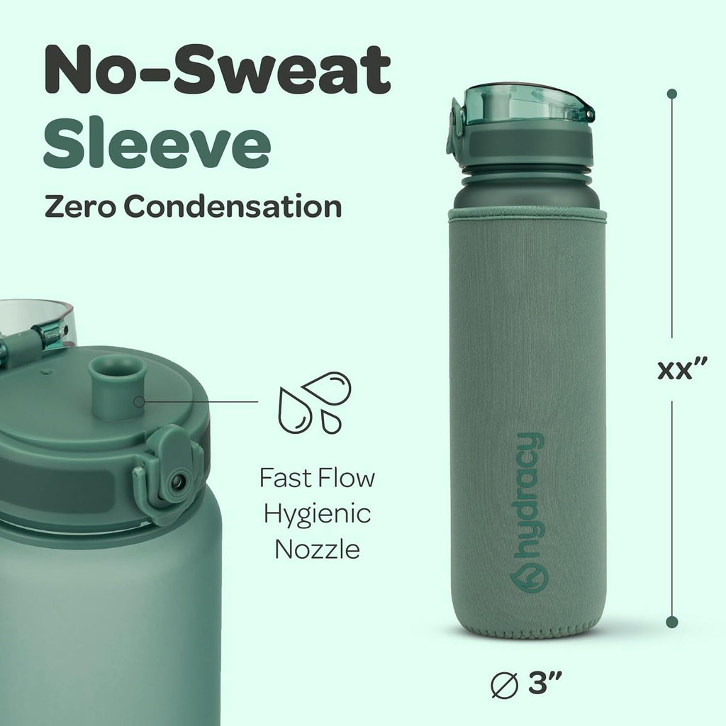 Hydracy Water Bottle with Time Marker -Large BPA Free Water Bottle & No Sweat Sleeve -Leak Proof Gym Bottle with Fruit Infuser Strainer & Times to Drink -Ideal for Fitness Sports & Outdoors