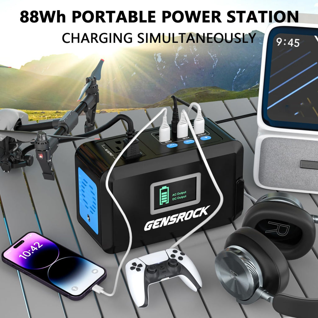 GENSROCK Portable Power Station 120W(220W Peak), 88Wh Camping Solar Generator, Lithium Battery Power Bank with 2 110V AC Outlet, QC 3.0, Type-C, LED Flashlight for CPAP Home Camping Travel Emergency