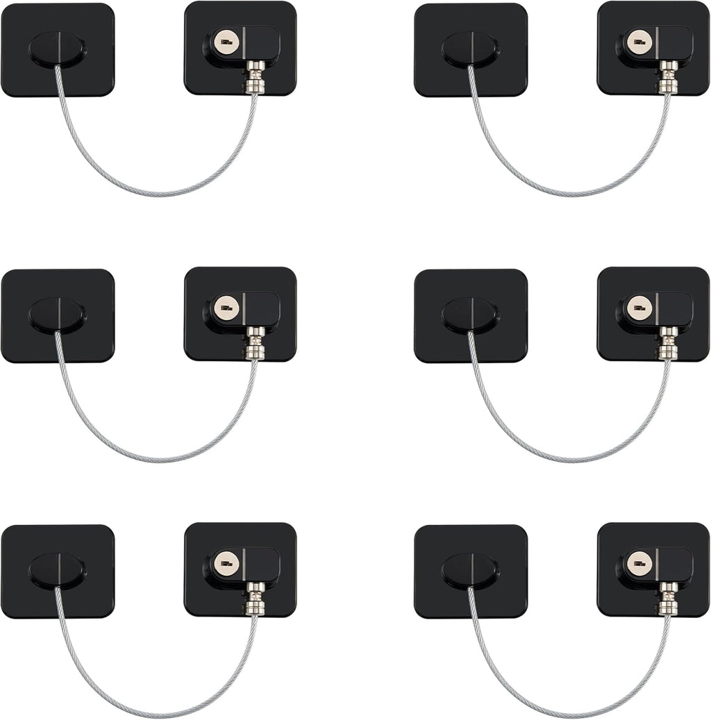 Refrigerator Lock, 6 Pack Fridge Locks with Thickened Wire Rope, Baby Proof Cabinet Locks with Keys, Safety Pantry Lock