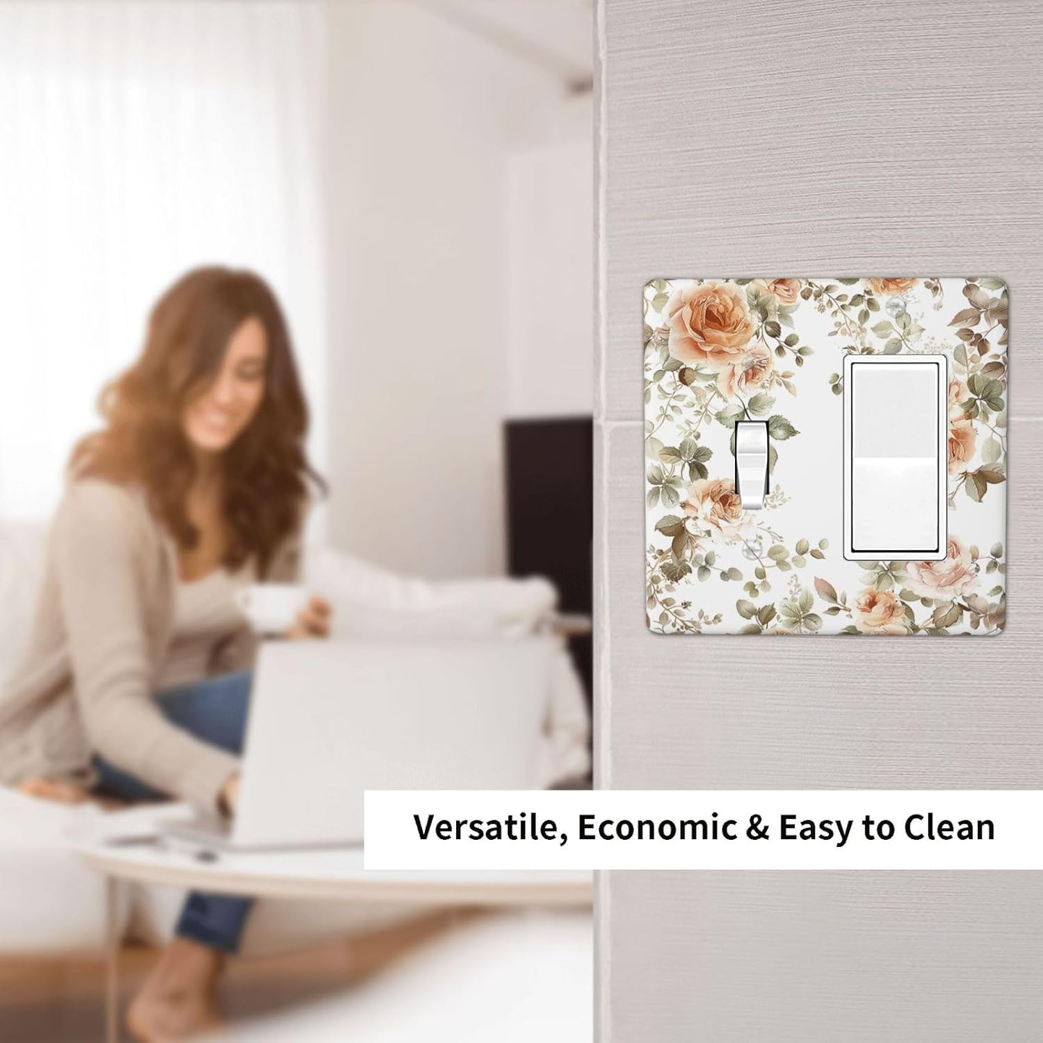 Outlet Covers Vintage Warm Color Orange Flowers And Leaves 1 Toggle 1 Rocker Combination Decorative Wall Plate Electrical Switch Plates Light Switch Cover Plate for Bedroom living Room