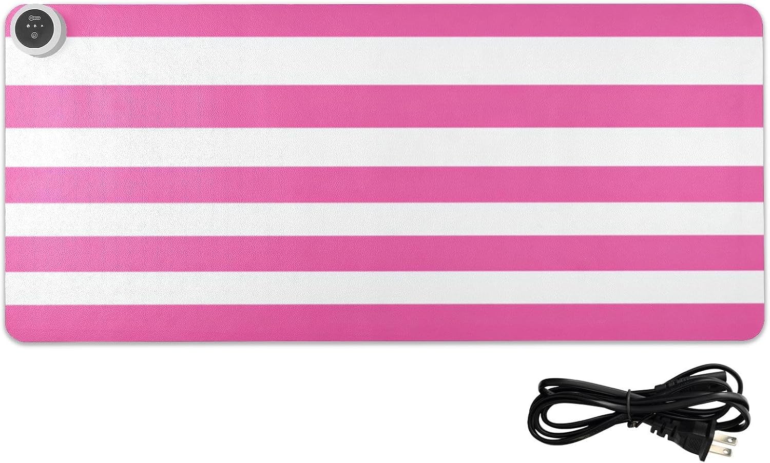 Heated Desk Pad Mouse Pad 31.5x13 Inch PU Leather Desk Mat with 3 Heat Levels Large Mouse Gaming Computer Laptop Mat Hot Pink White Stripes