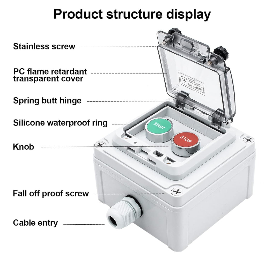 IP67 Button Switch Outdoor Waterproof Box 2 Push (Letter) Red and Green Automatic Rest Momentary Button with Protective Cover Anti-misoperationSwitch(AC/DC 6A-110V/3A-240V/2.5A-380V)