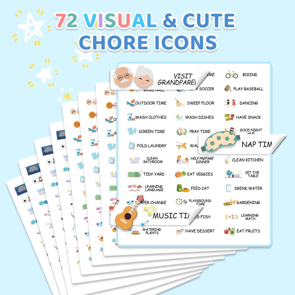 4 in 1 Namable Chore Chart for Kids, Dry Erase Morning/Bedtime Routine Chart for Kids for Refrigerator, Magnetic Visual Schedule for Kids Toddlers to Do List Checklist for Multiple Kids