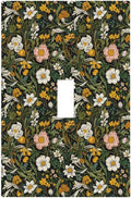 Decorative Light Switch Plate Covers Rustic Green Leaf White Daisy Yellow Floral 1 Gang Light Switch Cover Plate Single Toggle Wall Plate Outlet Covers Faceplate for Bedroom Home Decor