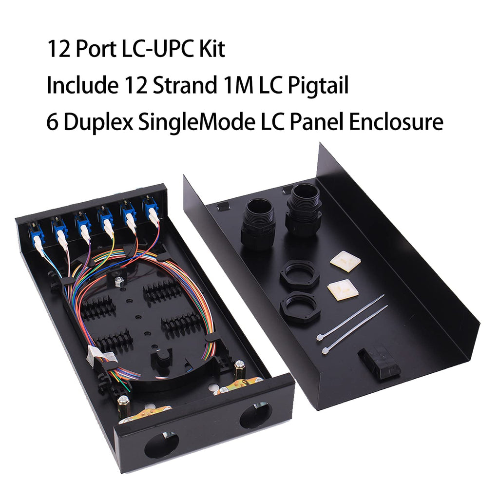 VFLTOOL LC-SM 6 Duplex Box Cables 12 Port Wall Mount Fiber Enclosure With Spool Singlemode OS1 Kit - Includes 1 Meter 12 Strand UPC Pigtail and 6 Port Duplex LGX Loaded Panel