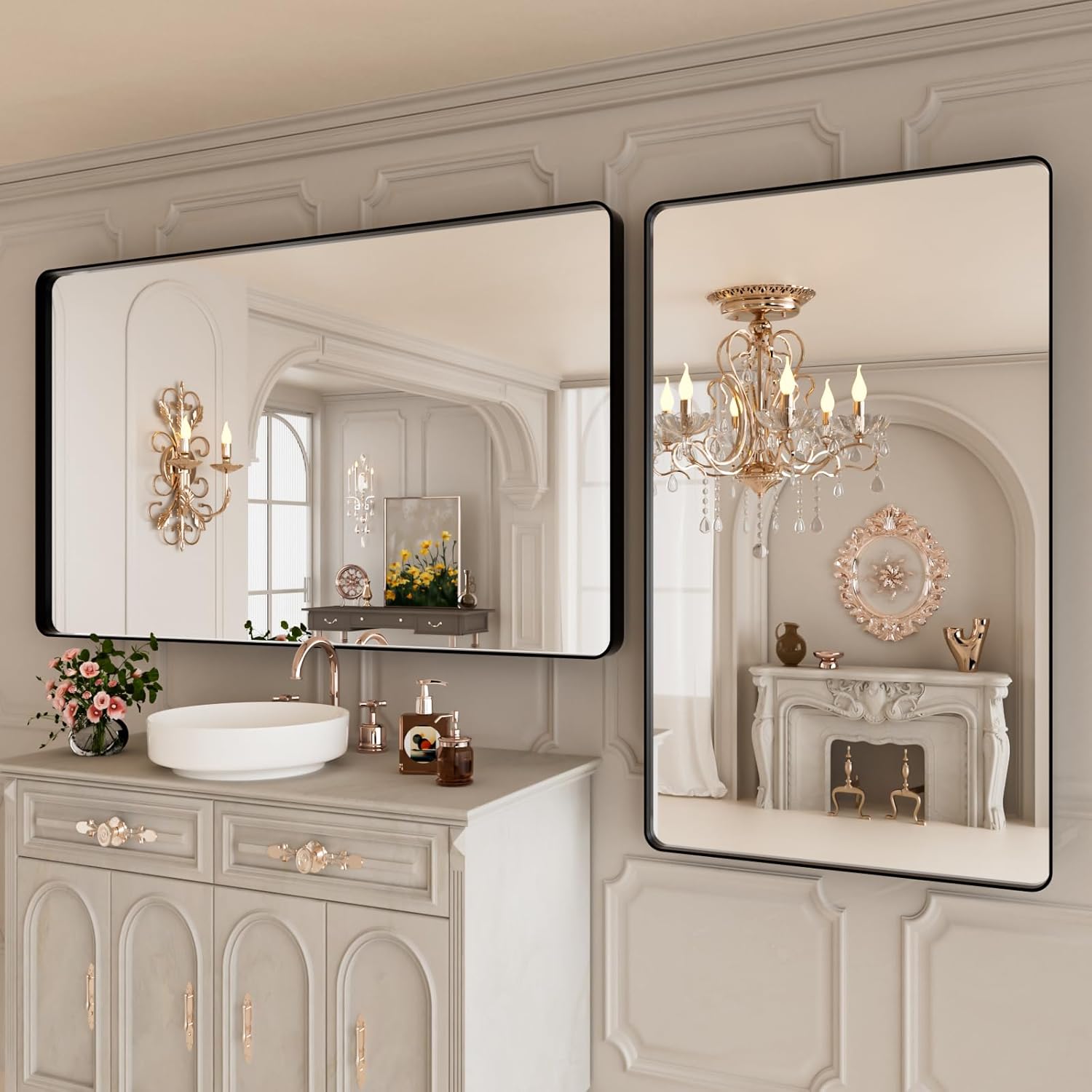 Bathroom Mirror Black,50x30 Inch Large Matte Black Bathroom Vanity Mirror,Rectangle Black Metal Framed Mirror for Wall,Anti-Rust,Shatter-Proof (Horizontal/Vertical)