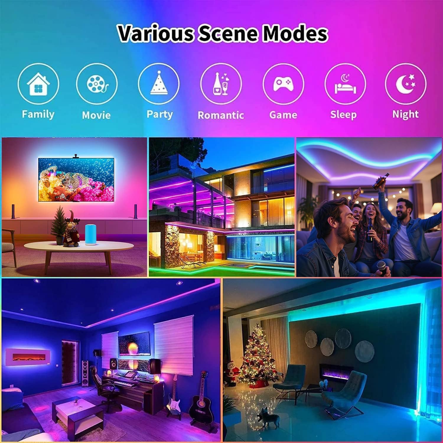 CHARKEE 130ft LED Strips Lights (65.6ft*2) Full Color Sync Music, Dimmable and Color Changing RGB LED Strip Lights, 24 Volt Bluetooth Flexible LED Lights for Bedroom,Family,DIY(Smart App+Remote)