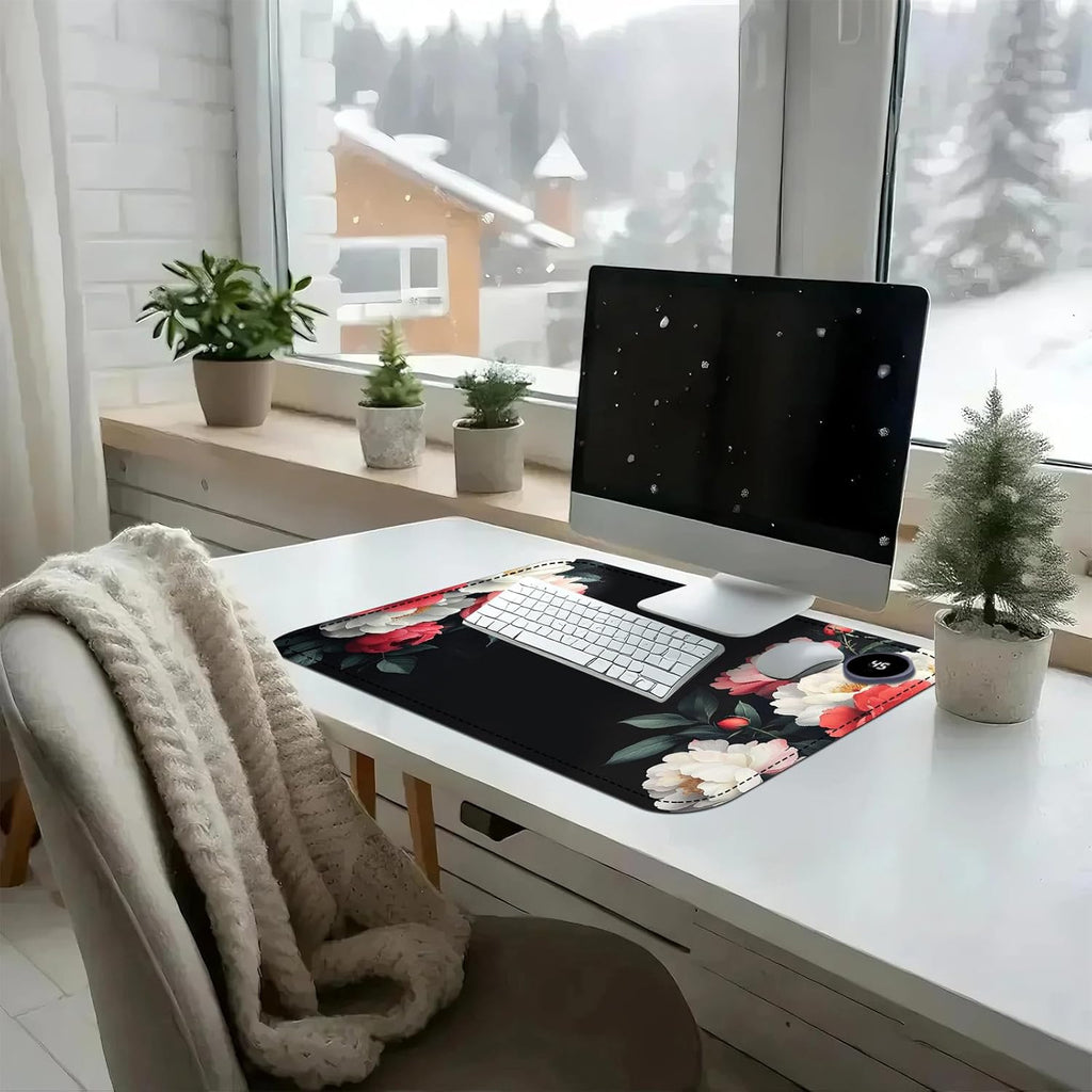 Heated Mouse Pad with 3 Temperature Settings(104°F–122°F),Large 24x14.2 Inch PU Leather Heated Desk Mat,Waterproof Warming Pad for Office,Gaming & Cold Hands Relief,Vintage Flowers