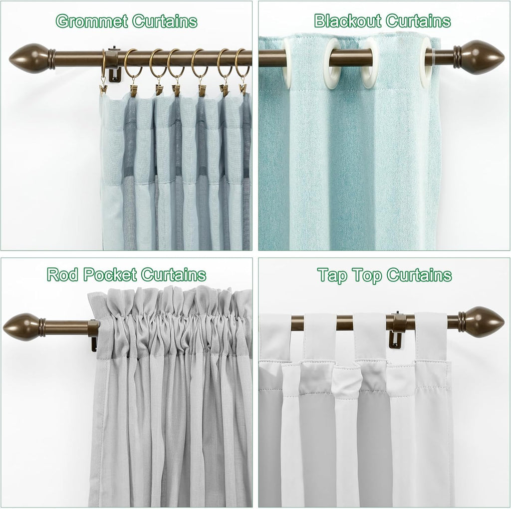 Curtain Rods for Windows 16 to 120 inches, Curtain Rod Max Adjustable Length to 132 in, Drapery Rod 1 inch Diameter with Modern Knobs Finials (Brown, 16" to 120" - Set of 2)