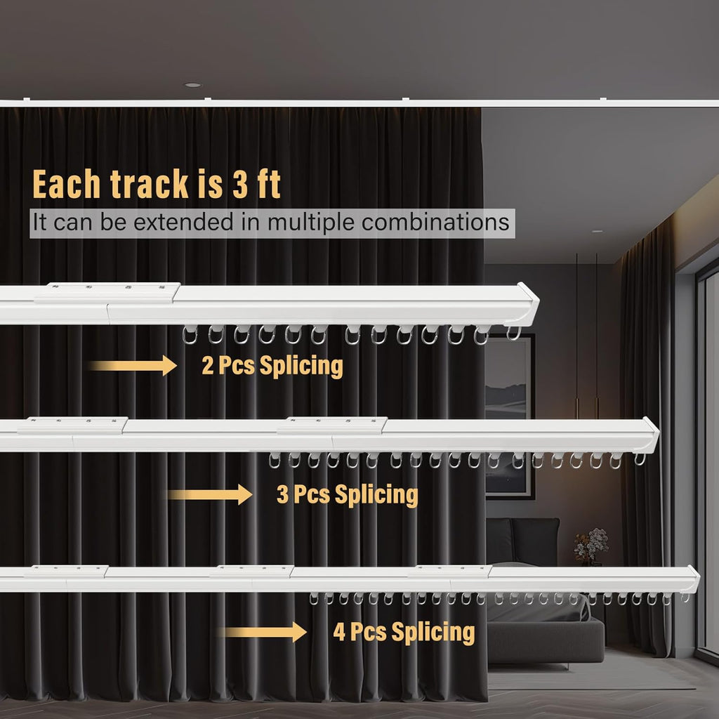 Ceiling Curtain Tracks,Curtain Track Wall Mount,Track Curtains Rod Ceilings Mount Heavy Duty Ceiling Tracks for Curtains Room Divider Rod with Hooks,White 3-6ft