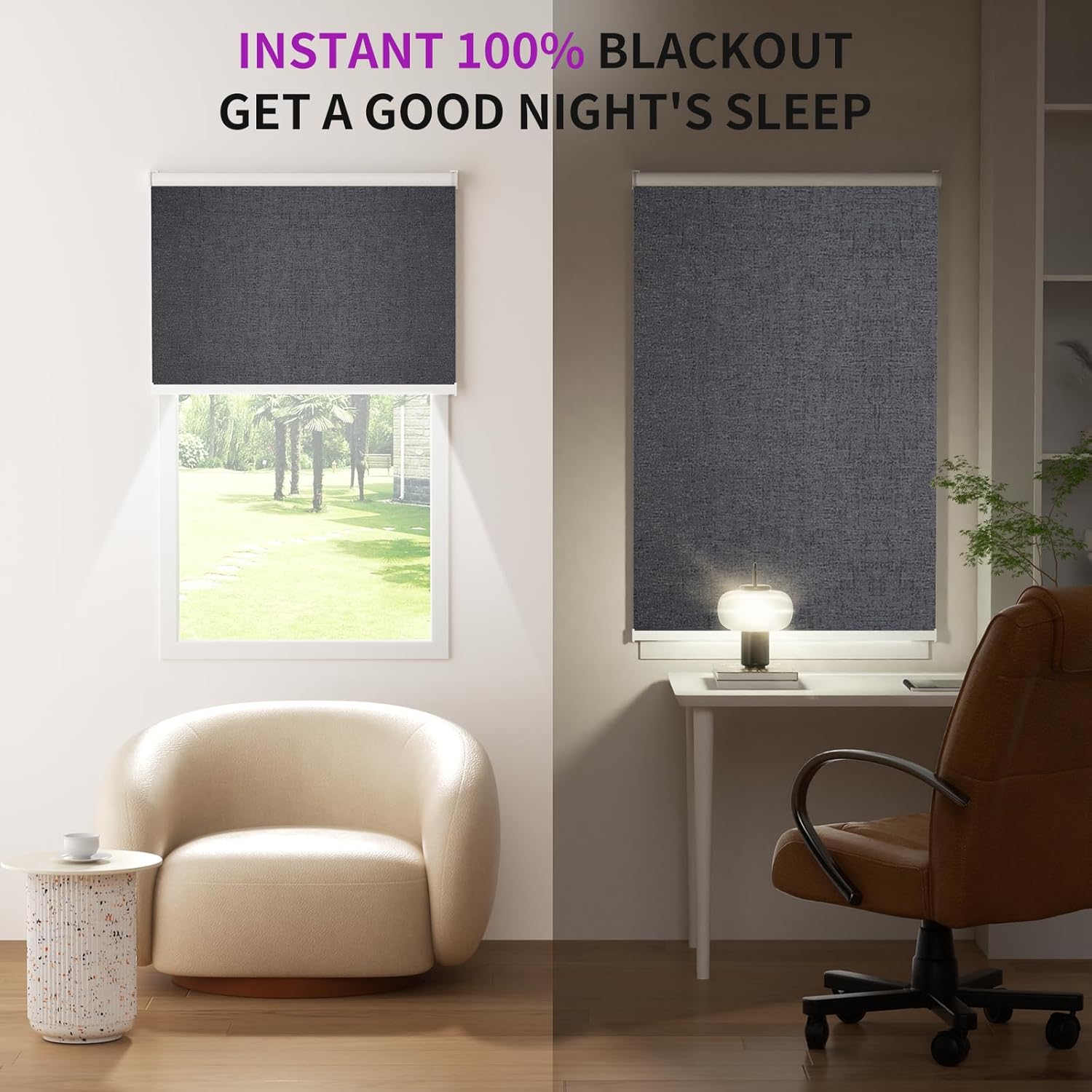 Astomi Motorized Blinds with Remote - Blackout Smart Roller Shades Compatible with Alexa & Goggle Home, Solar Rechargeable, Custom Size 22" - 100" for Indoor Window, Elegance Black