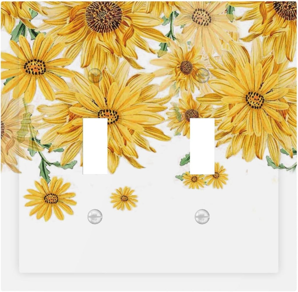 Sunflower Yellow Flowers Floral Decorative Switch Plates 2 Gang Double Toggle Outlet Light Switch Cover Wall Plate Electrical Faceplate for Bed Room Living Room Decor