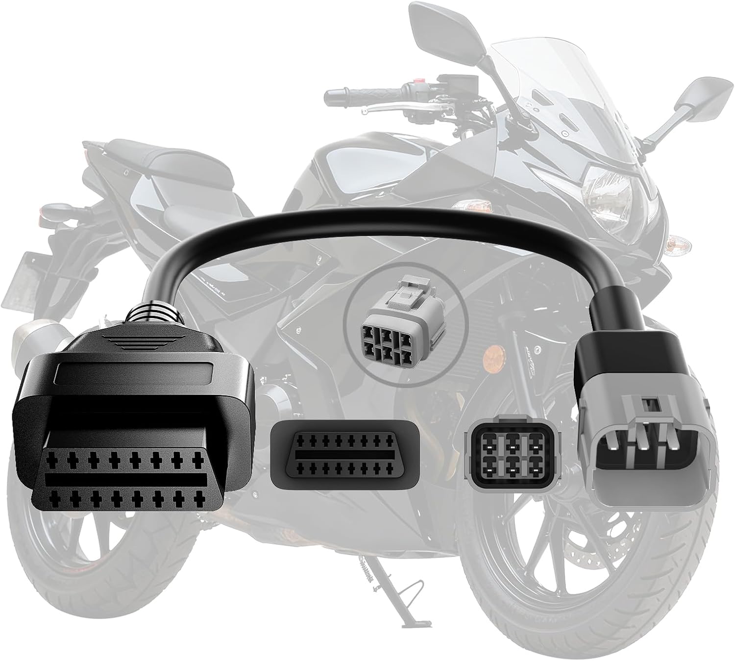 OBD2 Adapter Cable Fits for Suzuki Guzzi Kawasak and More Motorcycles, 6Pin to 16Pin OBD2 Diagnostic Adapter Cable Works with All OBDII Scanner