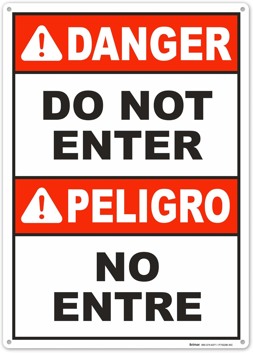 Brimar - 10" x 14" - Bilingual Danger Do Not Enter Sign - .055″ Polyethylene Plastic - Easy Installation - Versatile Application