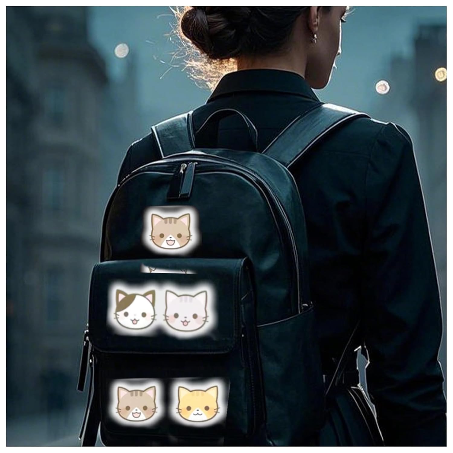 Reflective Stickers 50 Pcs, Outdoor Waterproof High Visibility Warning Safety Adhesive Reflector (1.5" X 1.8", Cat face)