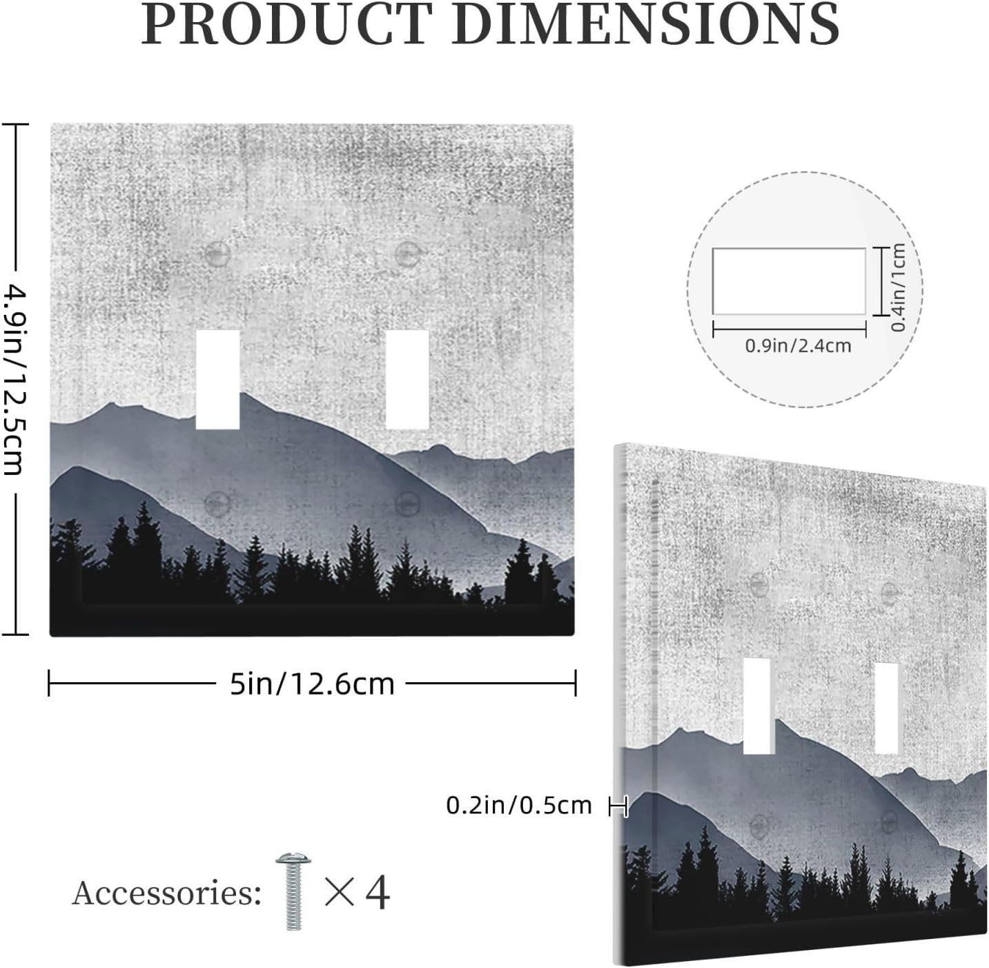 Decorative Switch Plates Natural Landscape Mountains Pine Trees 2 Gang Double Toggle Outlet Light Switch Cover Wall Plate Electrical Faceplate for Bedroom living Room Decor