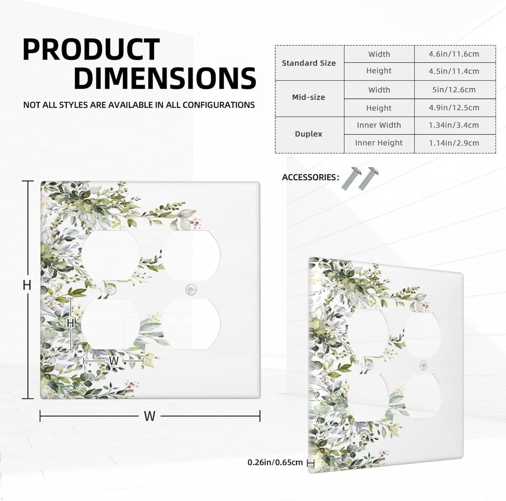 Decorative Outlet Covers Rustic Eucalyptus Leaves Green Leaf 2 Gang Wall Plate Double Duplex Light Switch Cover Switch Plate Covers for Country Bedroom Home Decor