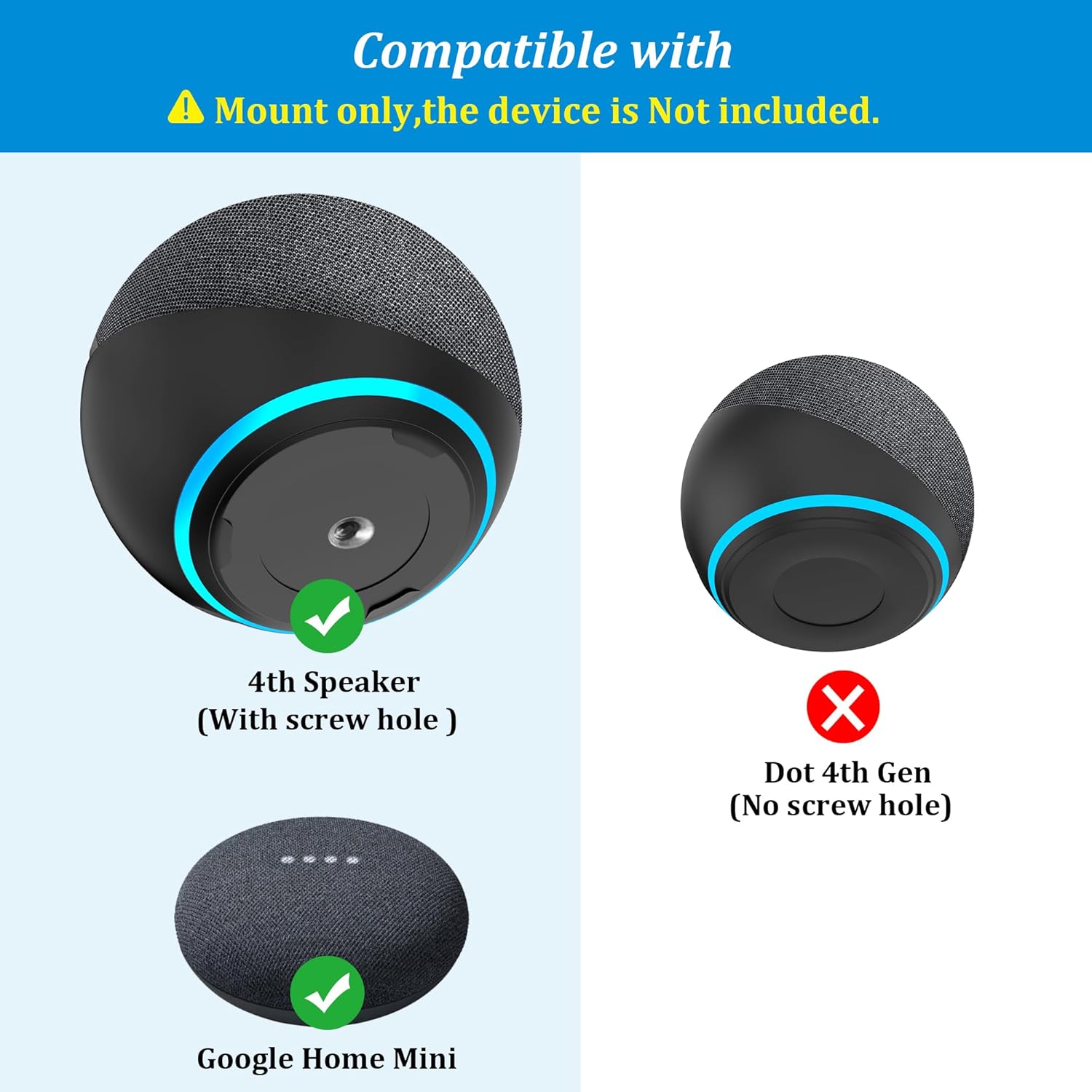 PlusAcc Wall Mount for 4th Gen - Space-Saving Stand Shelf Compatible with Google Home Mini & 4th Generation, Metal Bracket with Cable Management（Black）