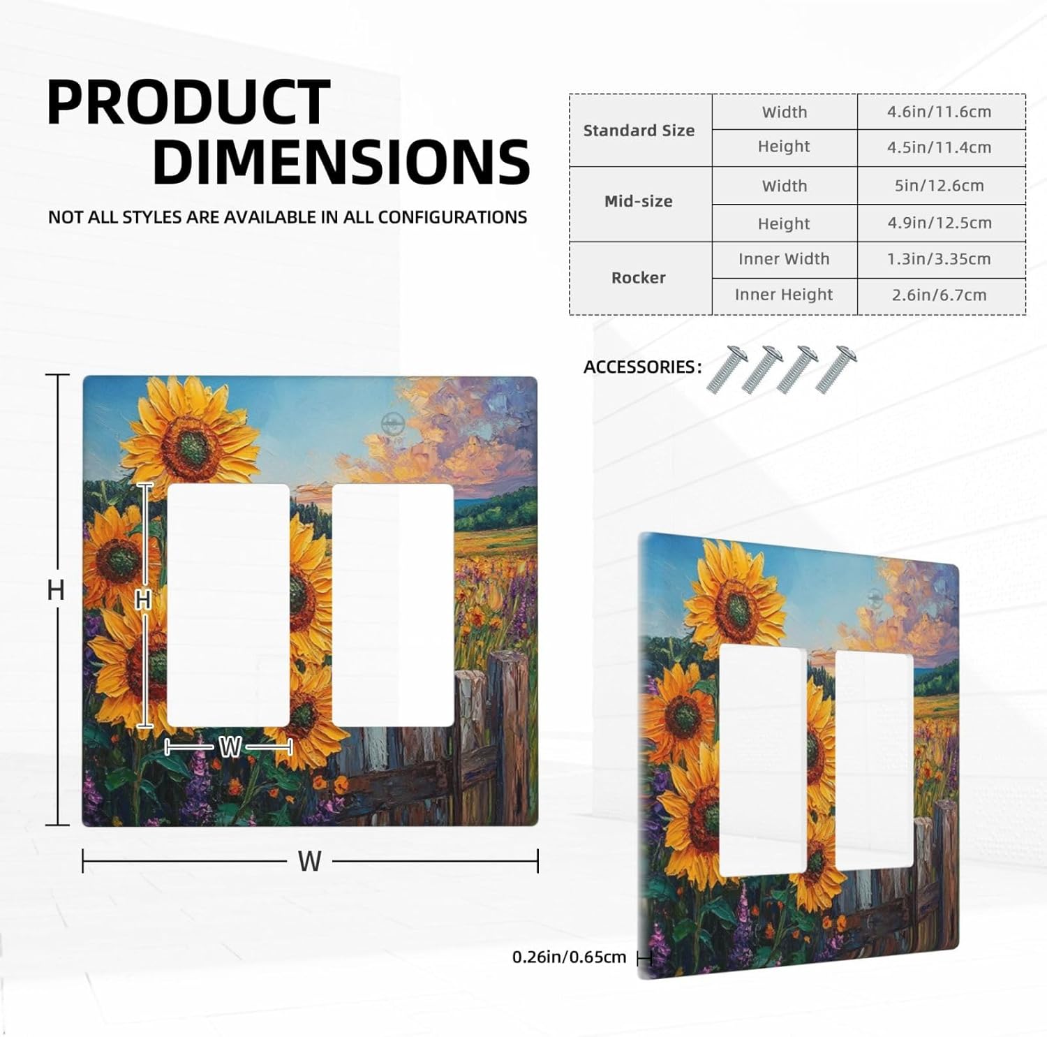 Decorative Outlet Covers Rustic Wilderness Sunflower Lavender Muzha Oil Painting 2 Gang Wall Plate Double Rocker Two Switch Wall Cover Plate Jumbo Dual GFCI Faceplate