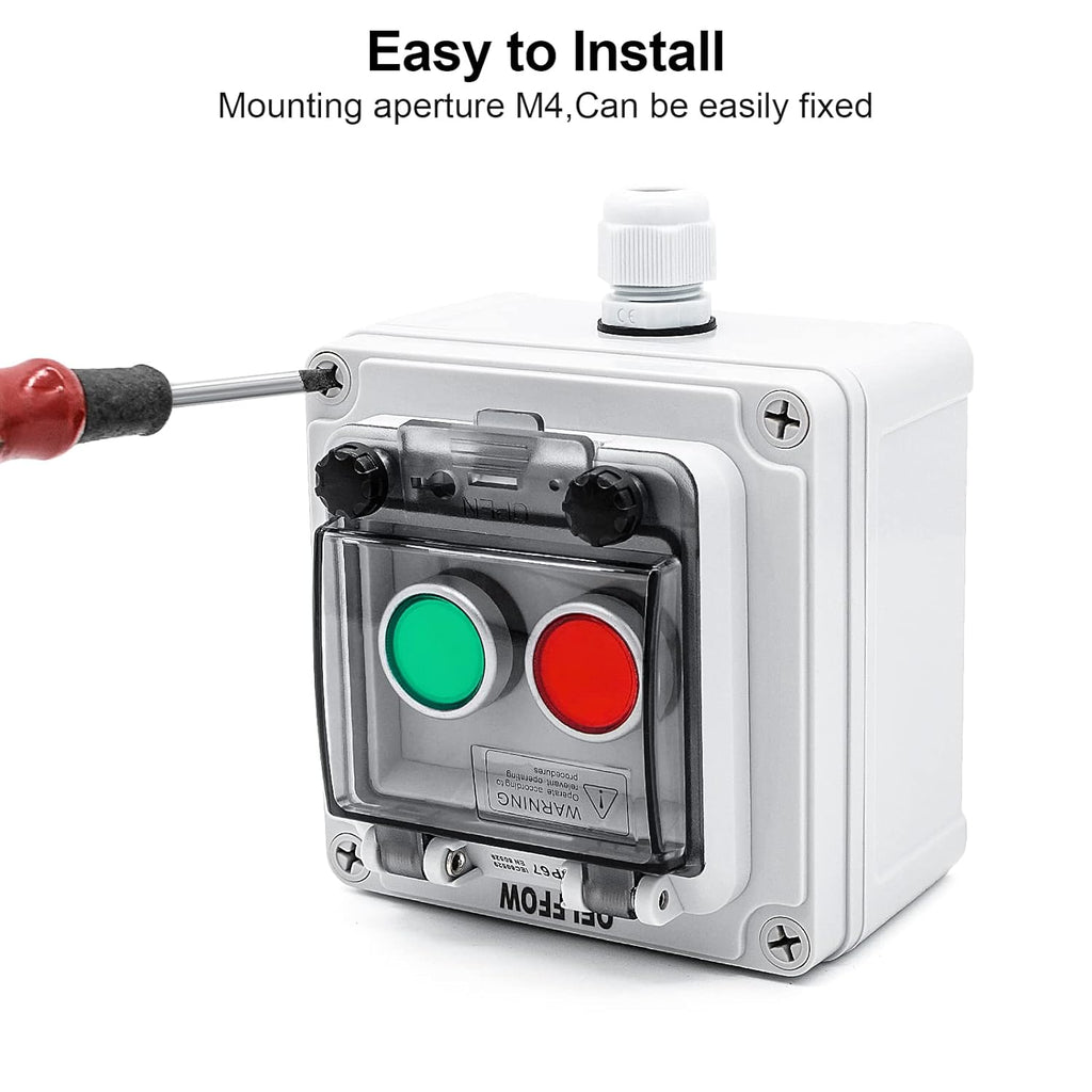 IP67 Button Switch Outdoor Waterproof Box 2 Green and Red Push Button Emergency Button with Protective Cover Anti-misoperation Switch(AC/DC 6A-110V/3A-240V/2.5A-380V)