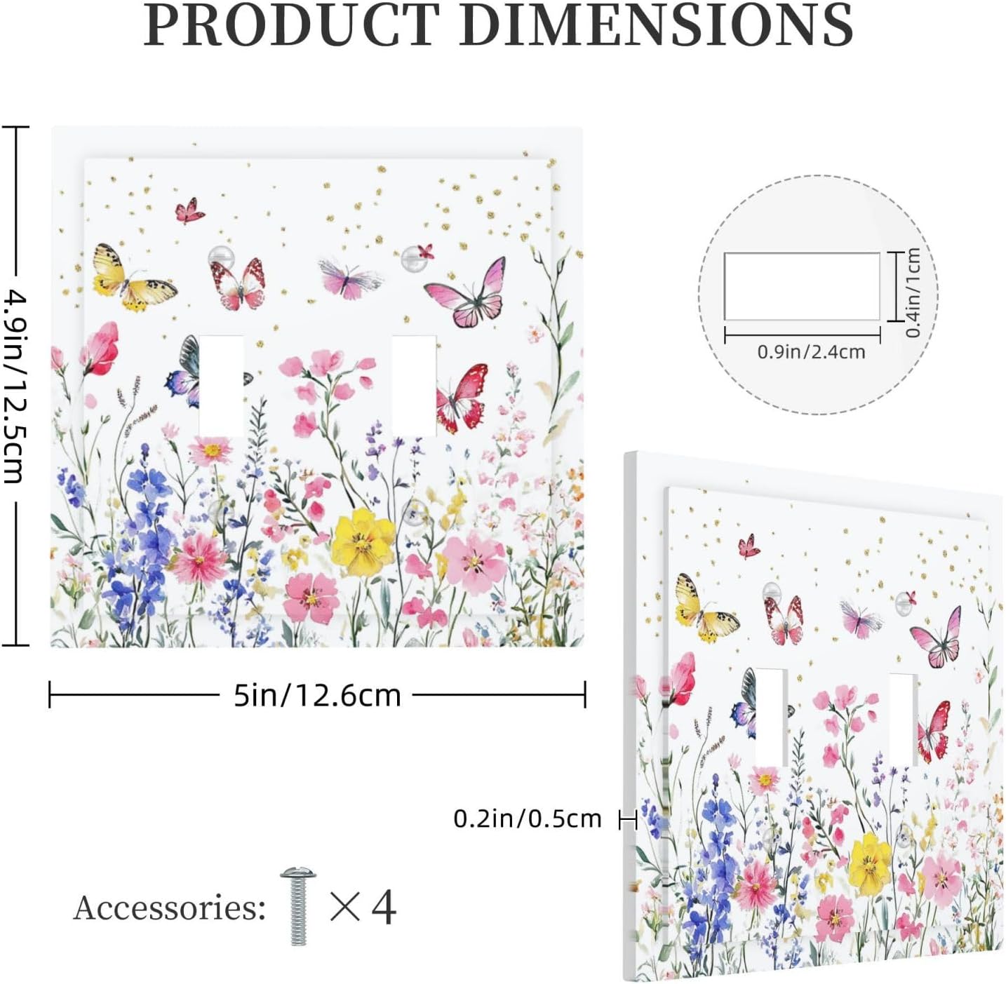 Decorative Switch Plates Watercolor Floral Butterfly Colorful Wildflower 2 Gang Double Toggle Outlet Light Switch Cover Wall Plate Electrical Faceplate For Bed Room Living Room Decor