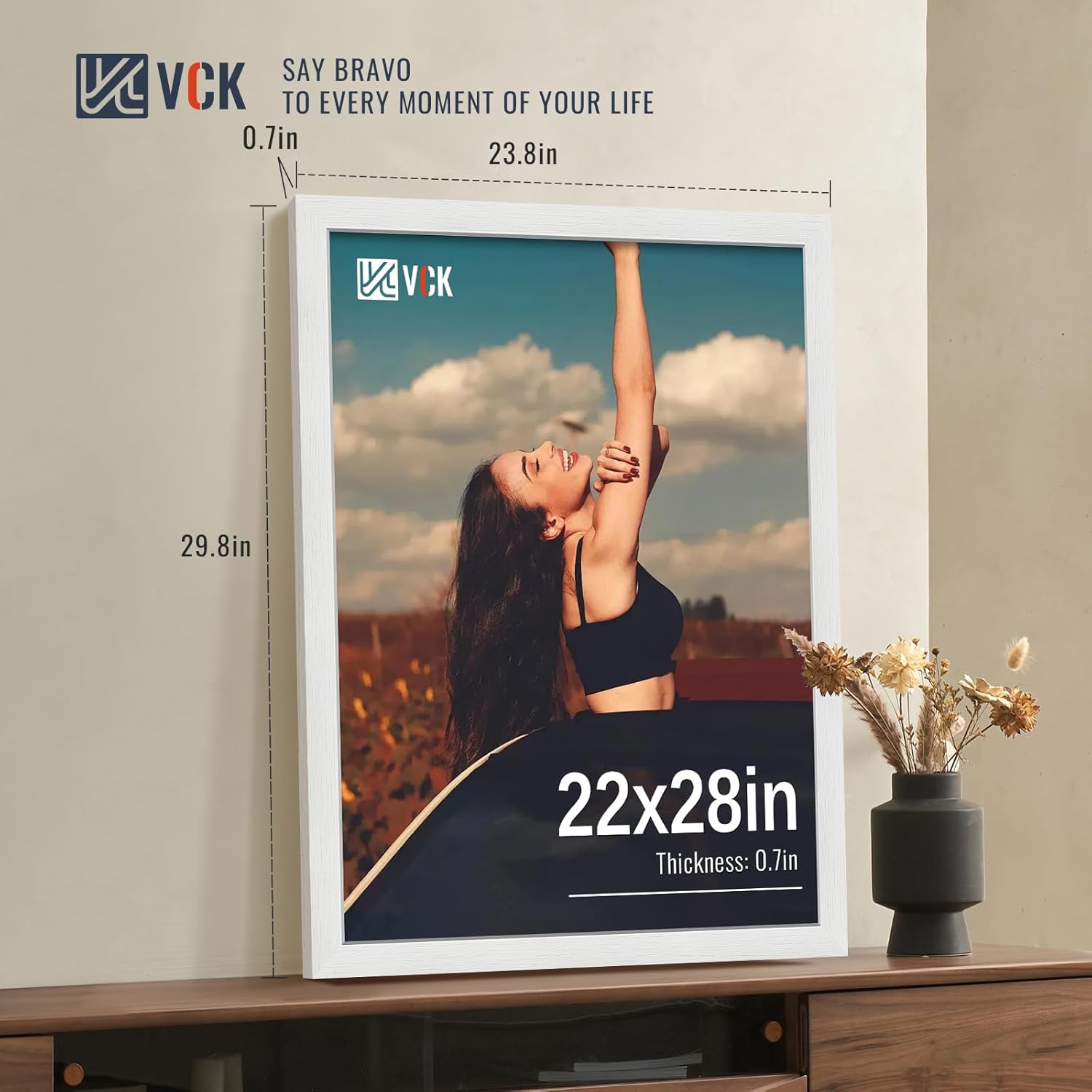 VCK 22x28 Picture Frames white Set of 6, Wide Border Wood Poster Frame, Multi-Directional Display Family Photos, Office Prints, Studio/Gallery Art, Woodgrain Series, Wall Hanging