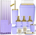 Bathroom Sets with Shower Curtain and Rugs, 27PC Bathroom Accessory Set, Purple Bathroom Set, Purple and Gold Bathroom Accessories Set with Trash Can, Toilet Brush and Soap Dispensers