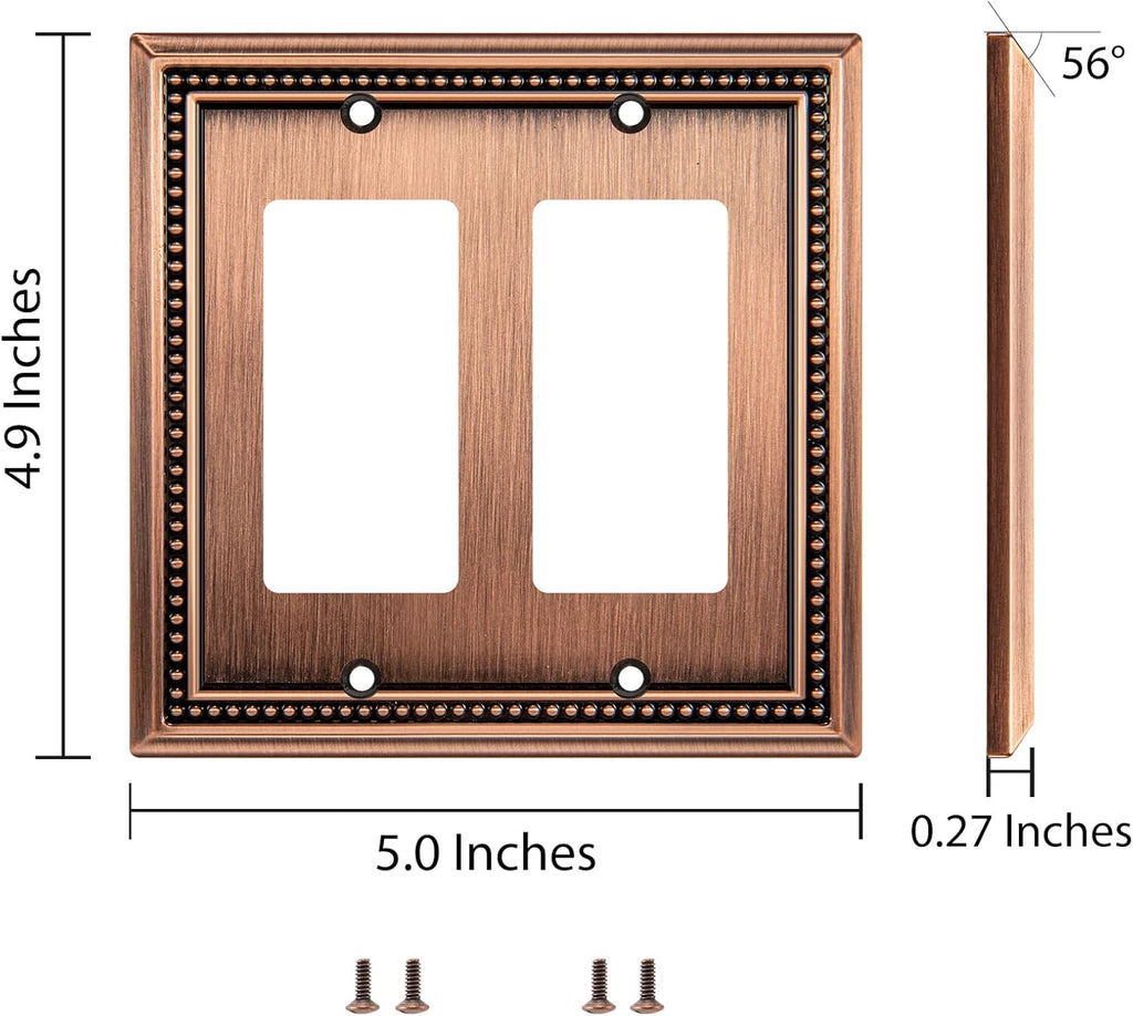 Henne Bery Sunken Pearls Heavdy Duty Decorative Wall Plate Switch Plate Outlet Cover (Double Decorator, Antique Copper)