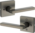 Kwikset Halifax Interior Square Privacy Door Handle with Lock, Door Lever for Bathroom and Bedroom, Gunmetal Reversible Keyless Turn Lock