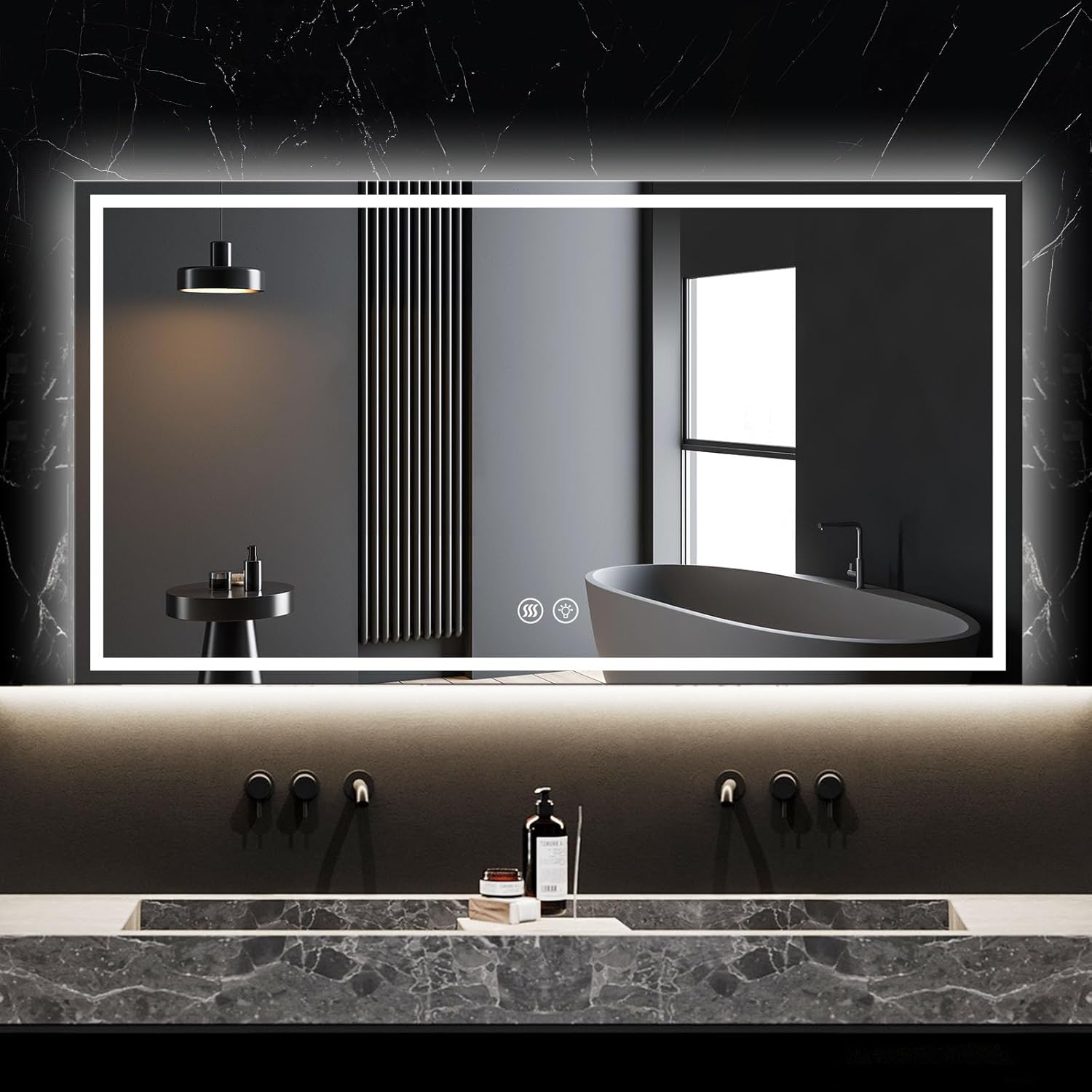 LED Smart Mirror with Lights, 48"x32" Lighted Bathroom Mirrors Wall Mounted, Anti-Fog Lighted Vanity Mirror, Stepless Dimmable, 3 Colors, Memory Function, Horizontal/Vertical LED Mirror.