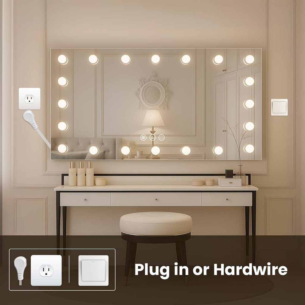 WTTY LED Bathroom Mirror with Lights 72"x32" Hollywood Wall-Mounted Mirror with 3 Color Temperatures, Stepless Dimmable Bulbs, Anti-Fog & Shatter-Proof