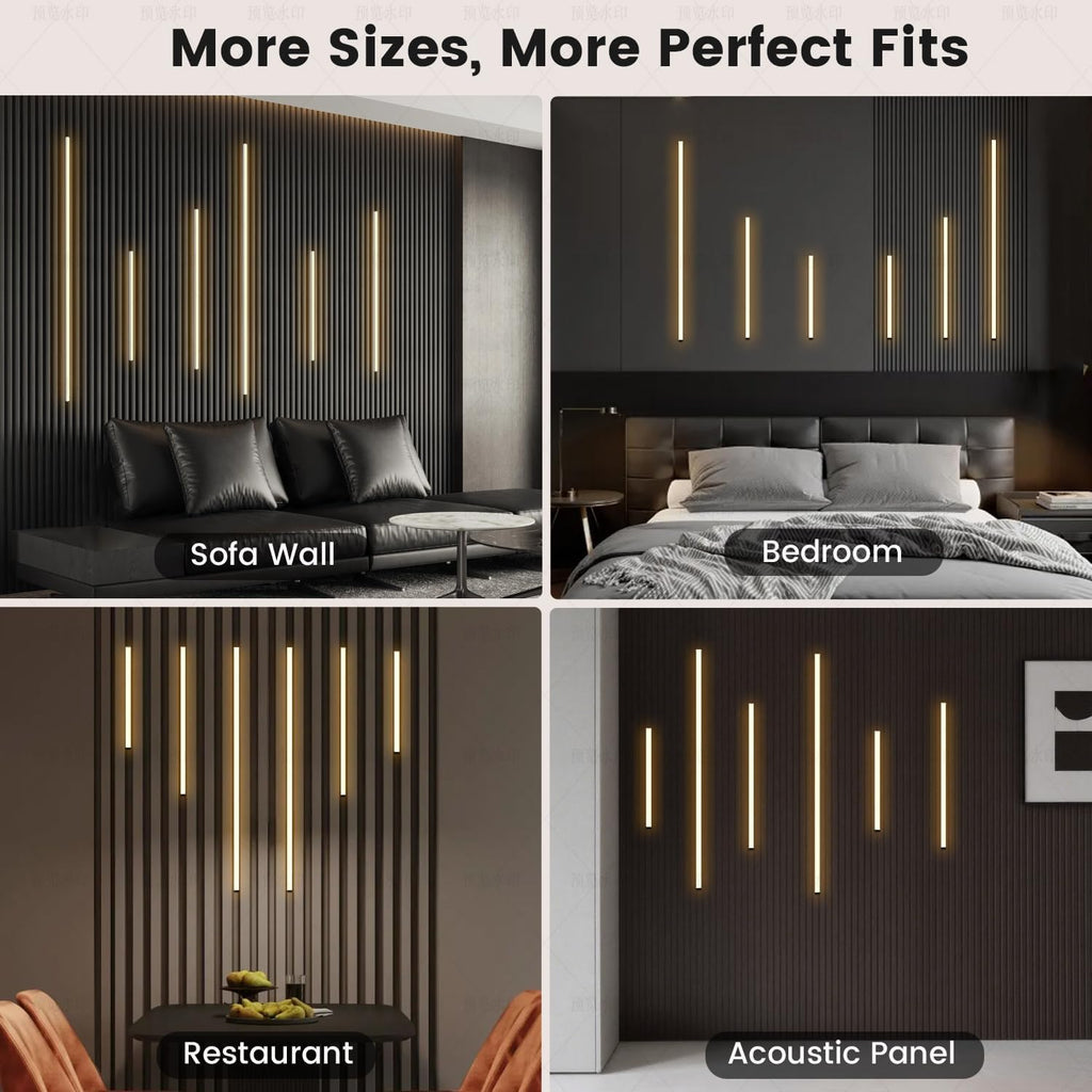 Slat Wall Lights - GloryAir 6pcs Black Adhesive Wall Panel Lights for Interior Wall Decor, Warm White 3000K Touchable Switch LED Lamp for Wood Slat Acoustic Panels, Headboard, Stairway, Home Decor