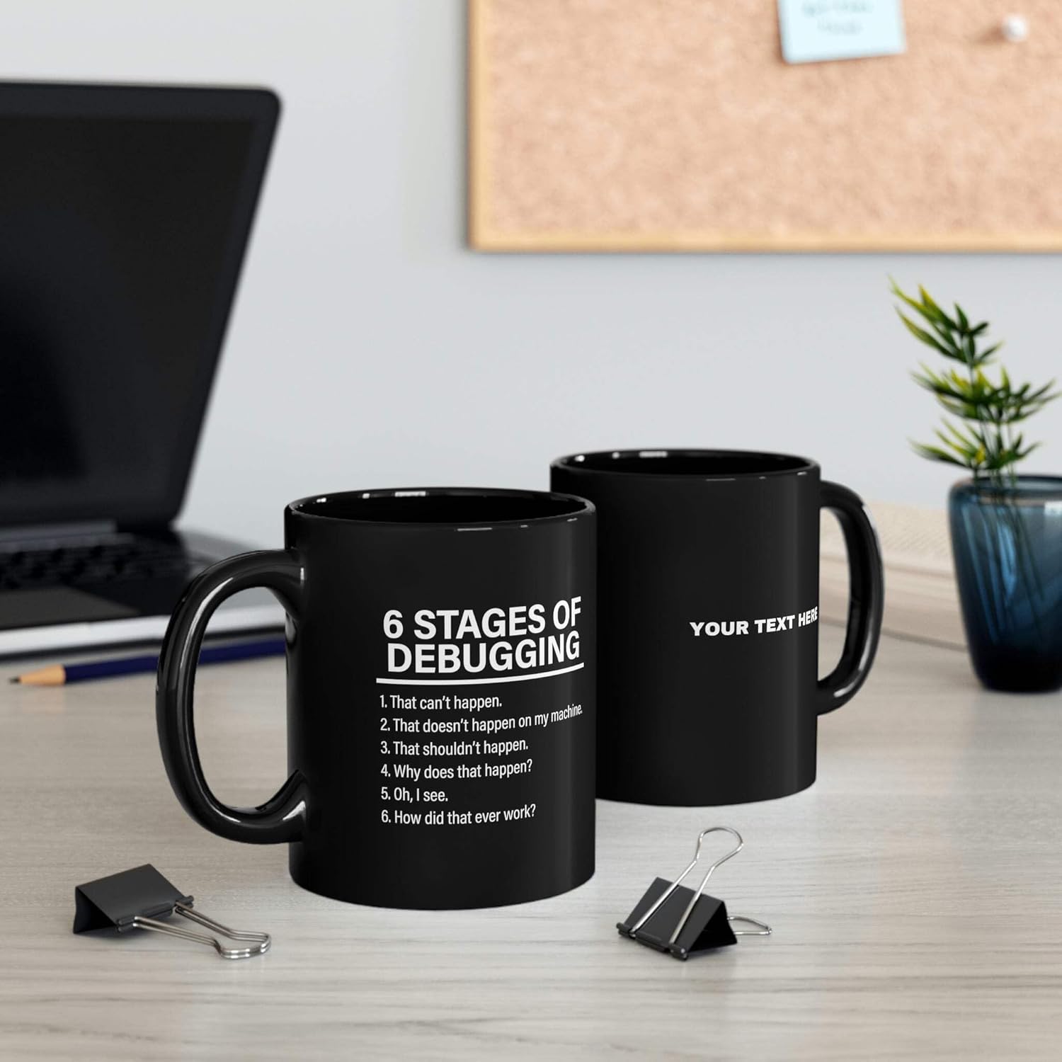 Panvola Personalized 6 Stages of Debugging Mug Customized Computer Programmer Gifts Coder IT Programming Student Teacher Funny Ceramic Coffee Cup 11 oz Black 11oz