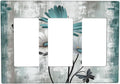 Light Switch Covers Rustic Teal Daisy Floral Flowers Butterfly Wood Grain 3 Gang Rocker Electrical GFCI Decorative Triple Outlet Wall Plate Cover Switchplate for Bathroom Bedroom Decor